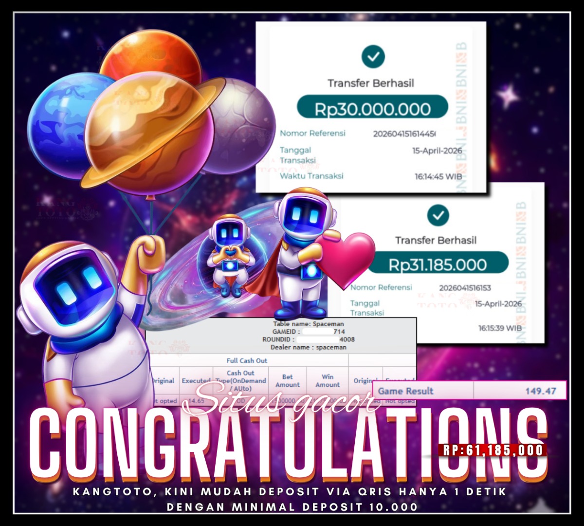 PRAGMATIC PLAY - JACKPOT LIVE CASINO SPACEMAN Rp61.185.000 LUNAS