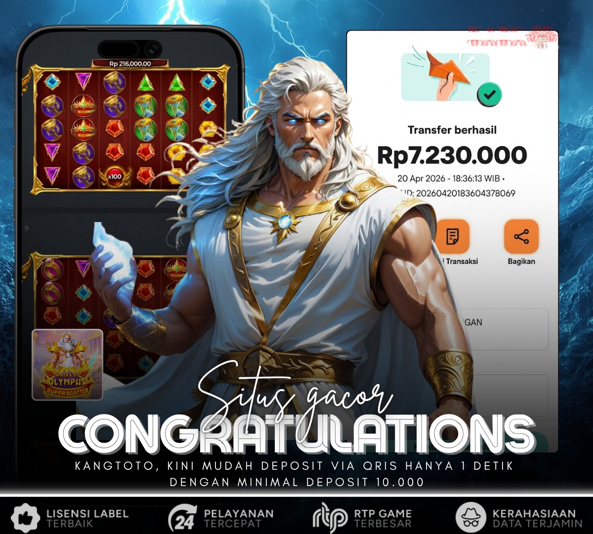 PRAGMATIC PLAY - GATES OF OLYMPUS SUPER SCATTER Rp7.230.000 LUNAS