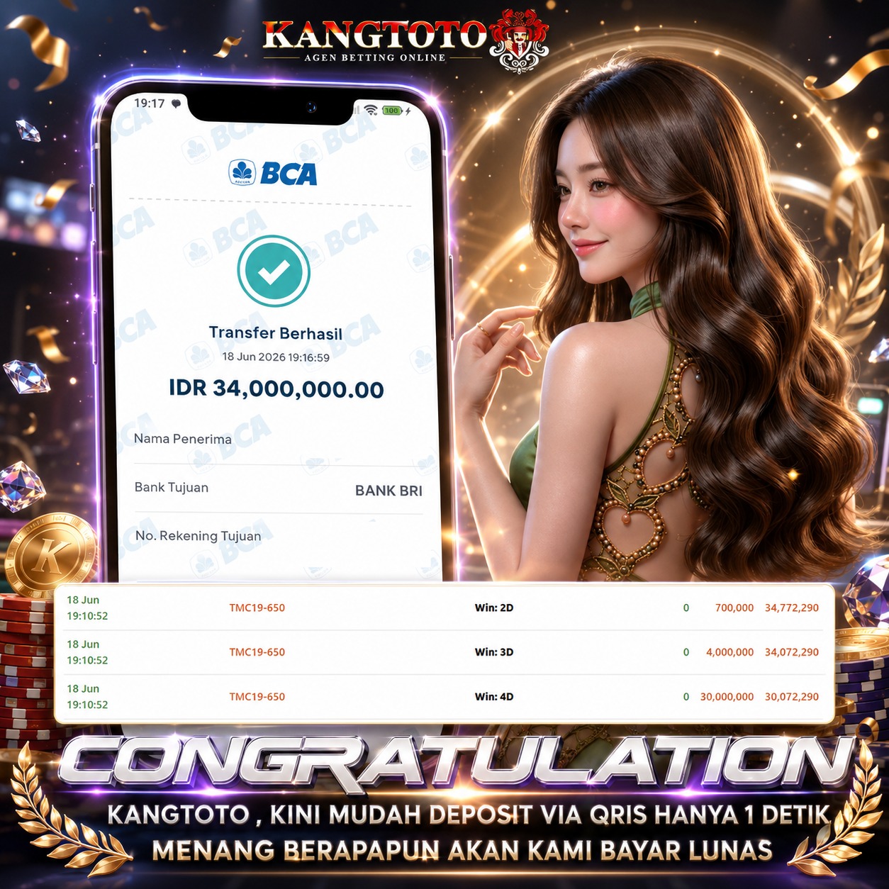 JACKTPOT - TEMBUS 4D 3D 2D - RP : 34,000,000 - LUNAS
