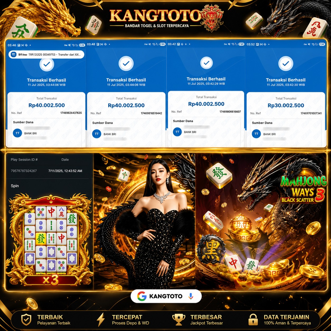DUAR DUARRR DUARRR BUKTI NYATA JACKPOT DI MAHJONG WAYS BLACK SCATTER 3 Rp 150.000.000 LUNAS!!!!