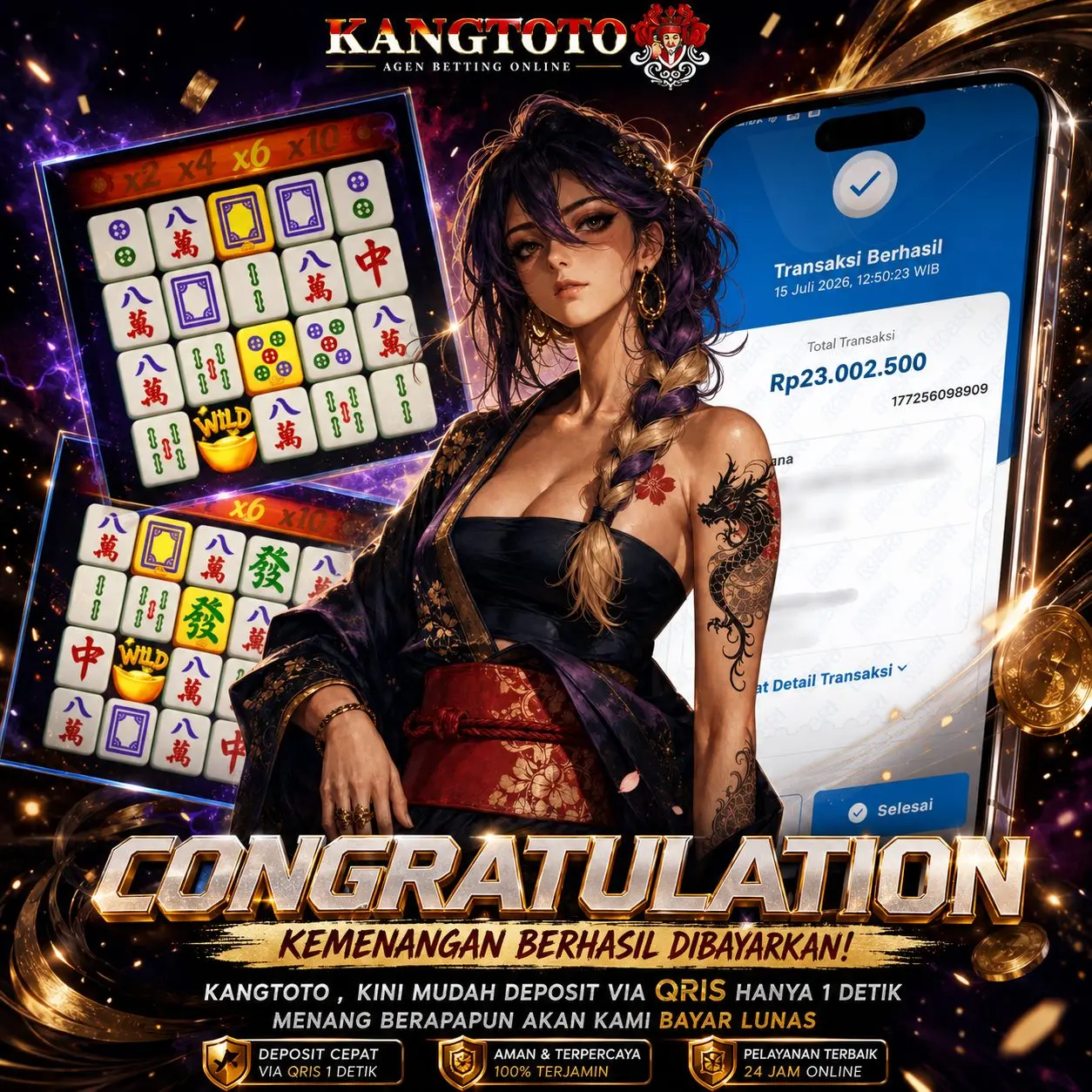 DISAMBAR NAGA MAHJONG, REKENING LANGSUNG BANJIR RP 23,000,000 JUTA!