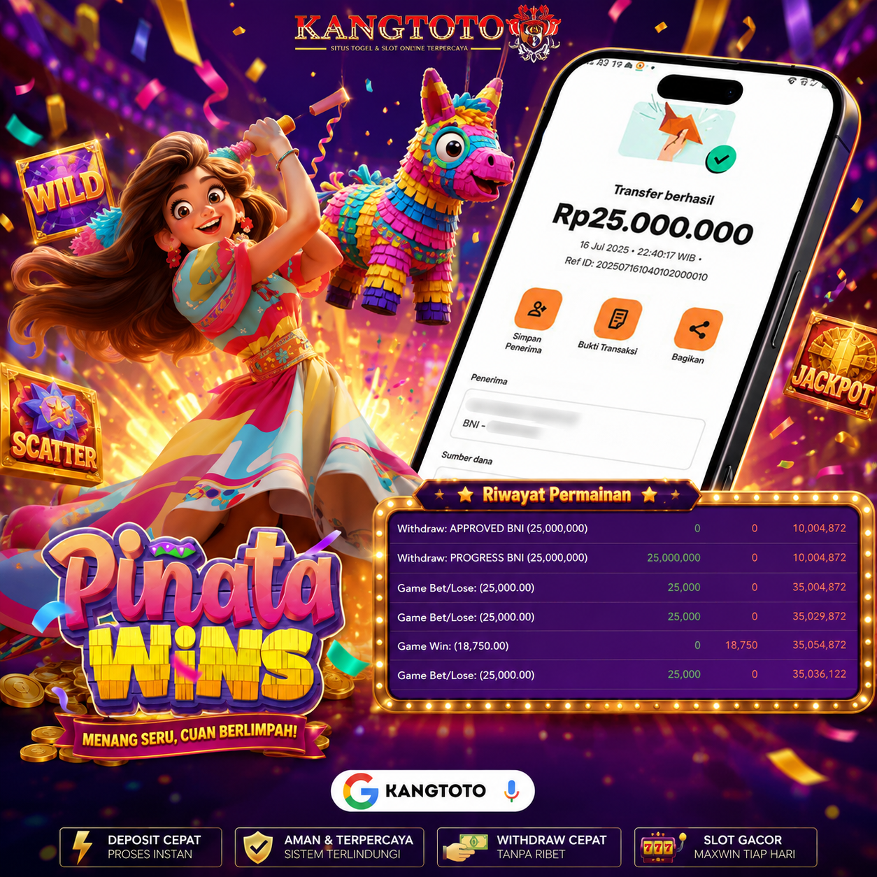 BUKTI PINATA WINS MENGAMUK !! Rp 25.000.000 LUNASS !!!