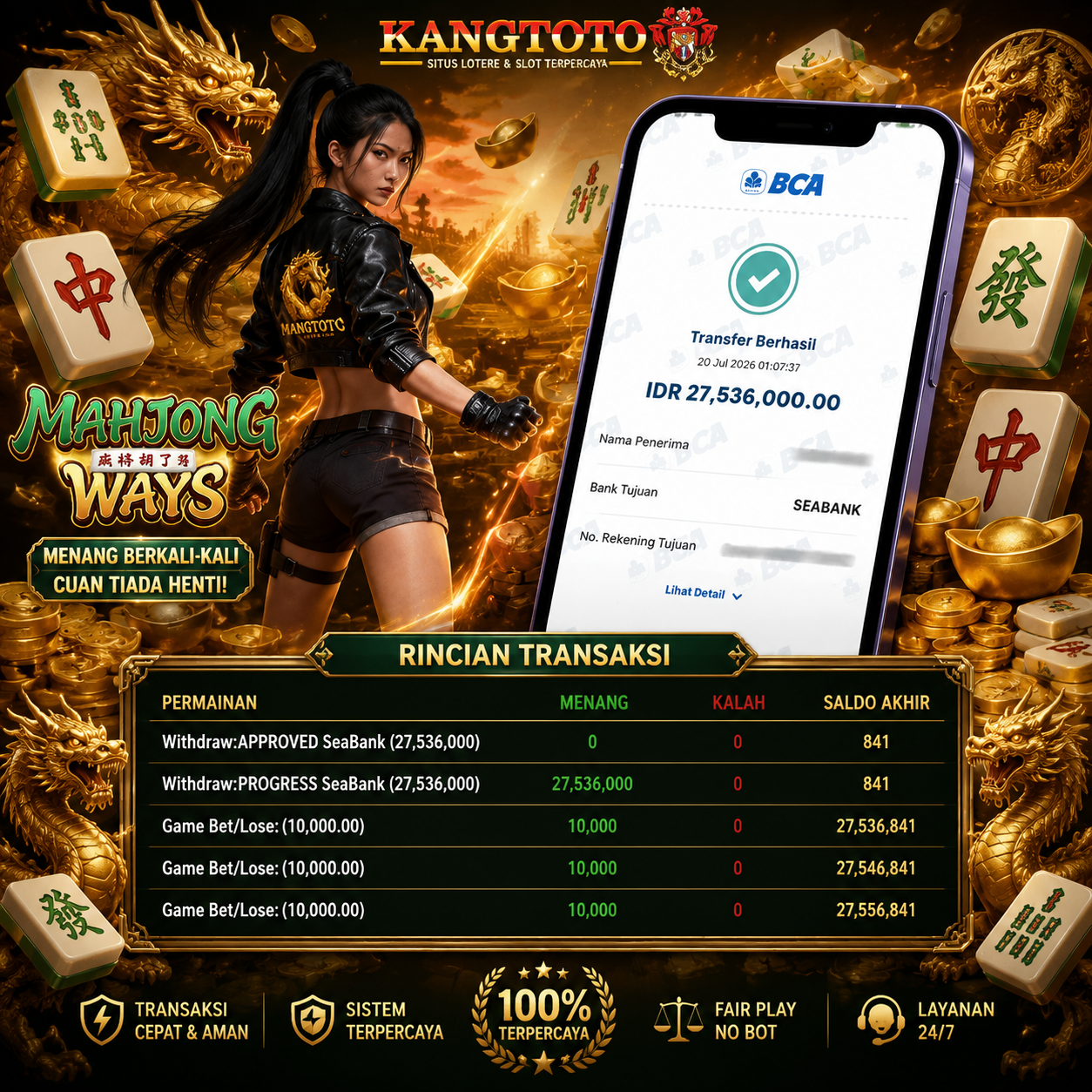 RASAKAN SENSASI JACKPOT MAHJONG WAYS 27.536.000 LUNAS !!!!