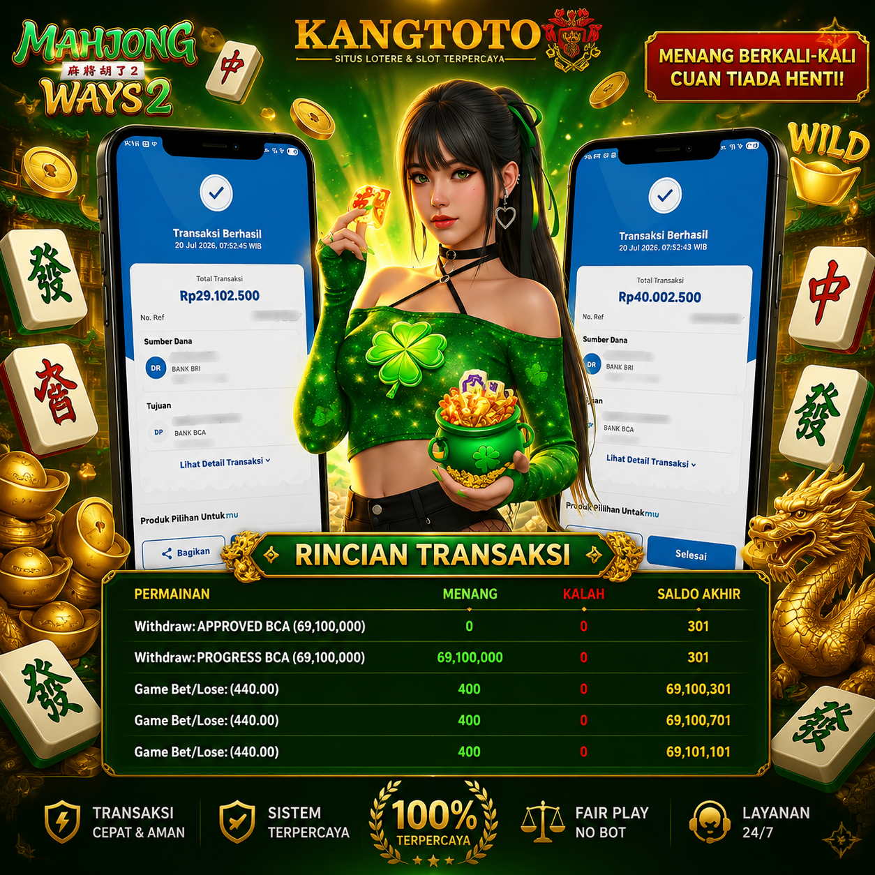 🐉🀄️ NAGA HIJAU MEMBAWA HOKI! WD Rp69.105.000 CAIR MULUS DI MAHJONG WAYS 2! 🀄️🐉