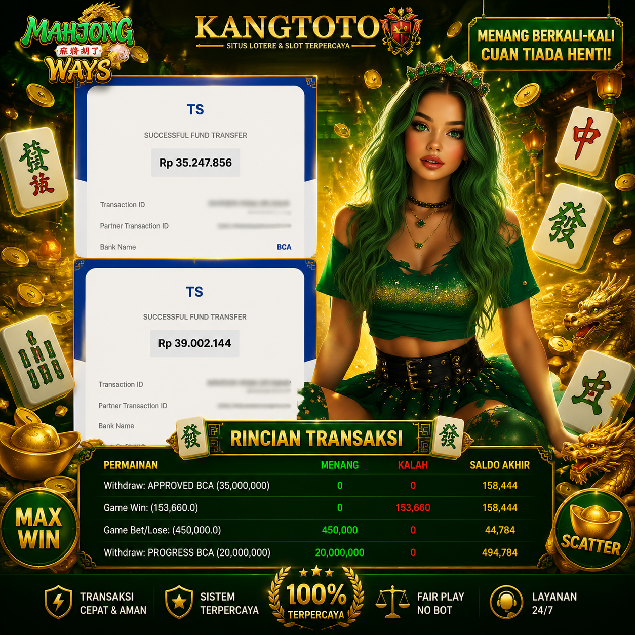 NAGA HIJAU MENGAMUK, WD PULUHAN JUTA BANJIR REKENING! 🀄🐉💸Rp 74.247.000 !!!