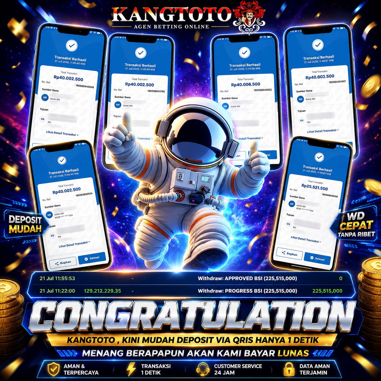 SPACEMAN TERBANG TANPA BATAS! AUTO WD MASAAL RP 225,000,000 SAH CAIR DI KANGTOTO!
