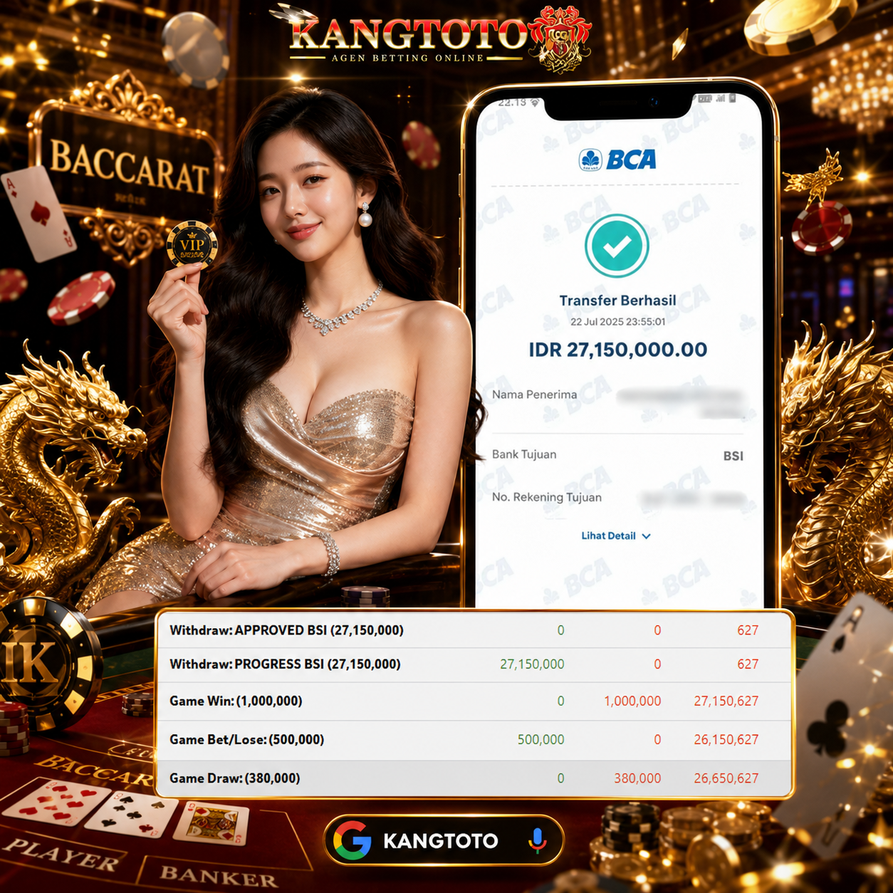 🔥 BOOM! BACCARAT LIVE KANGTOTO PANEN WD Rp 27.150.000! 🔥