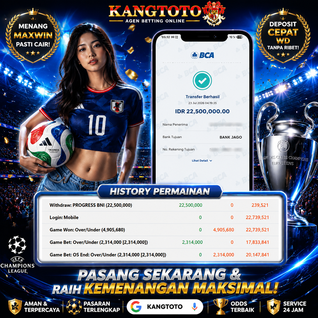 🏆 GOAALLL! PANEN CUAN PARLAY & OVER/UNDER DI KANGTOTO! 🏆Rp 22.500.000 LUNAS!!