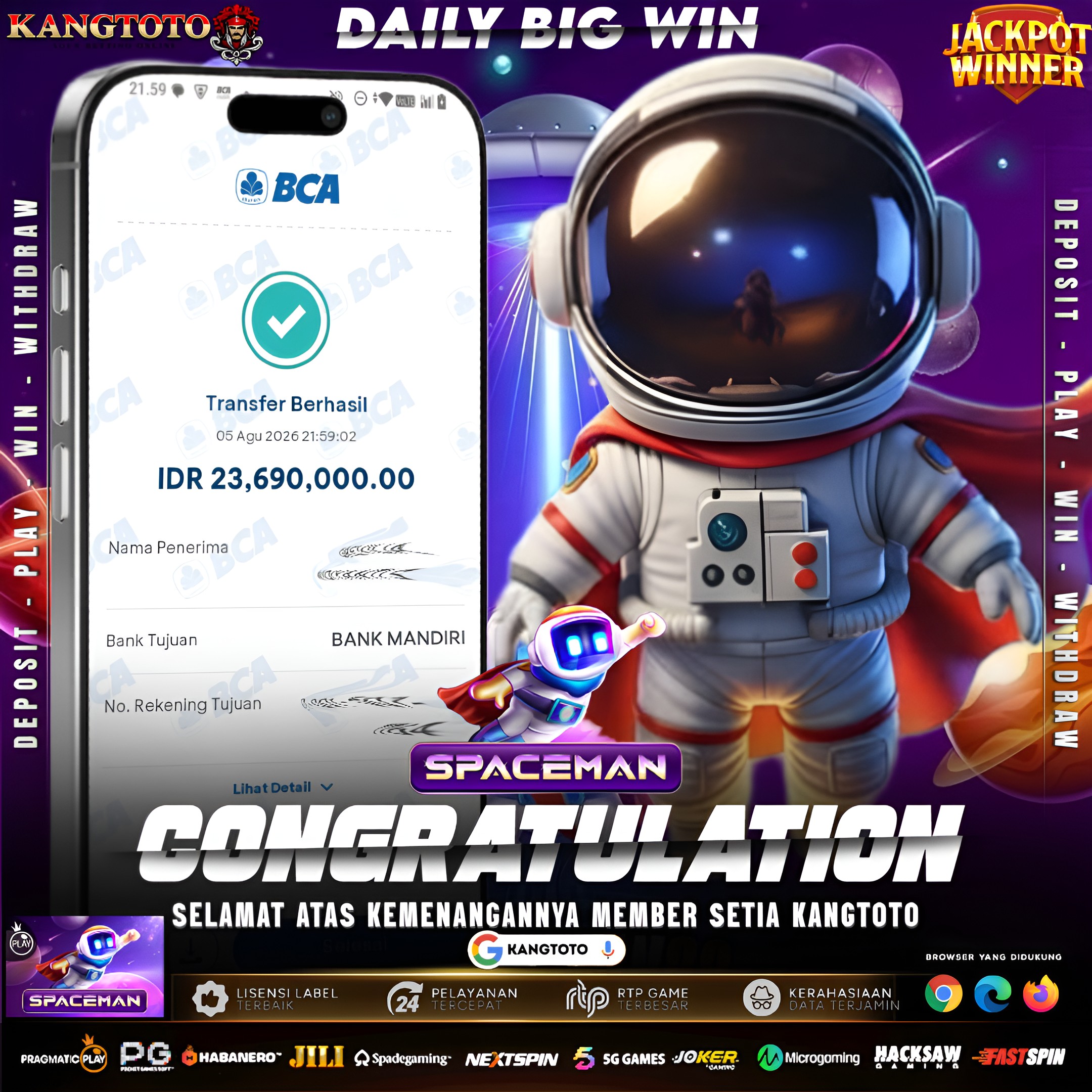 🚀 BUKTI NYATA JACKPOT CAIR LAGI DI KANGTOTO! SPACEMAN Rp 23.690.000!!!! 🚀