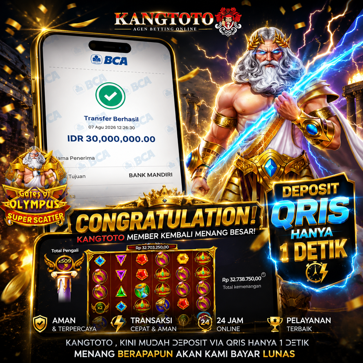 PETIR KAKEK ZEUS MENYAMBAR! CAIR 30,000,000 LUNAS!!