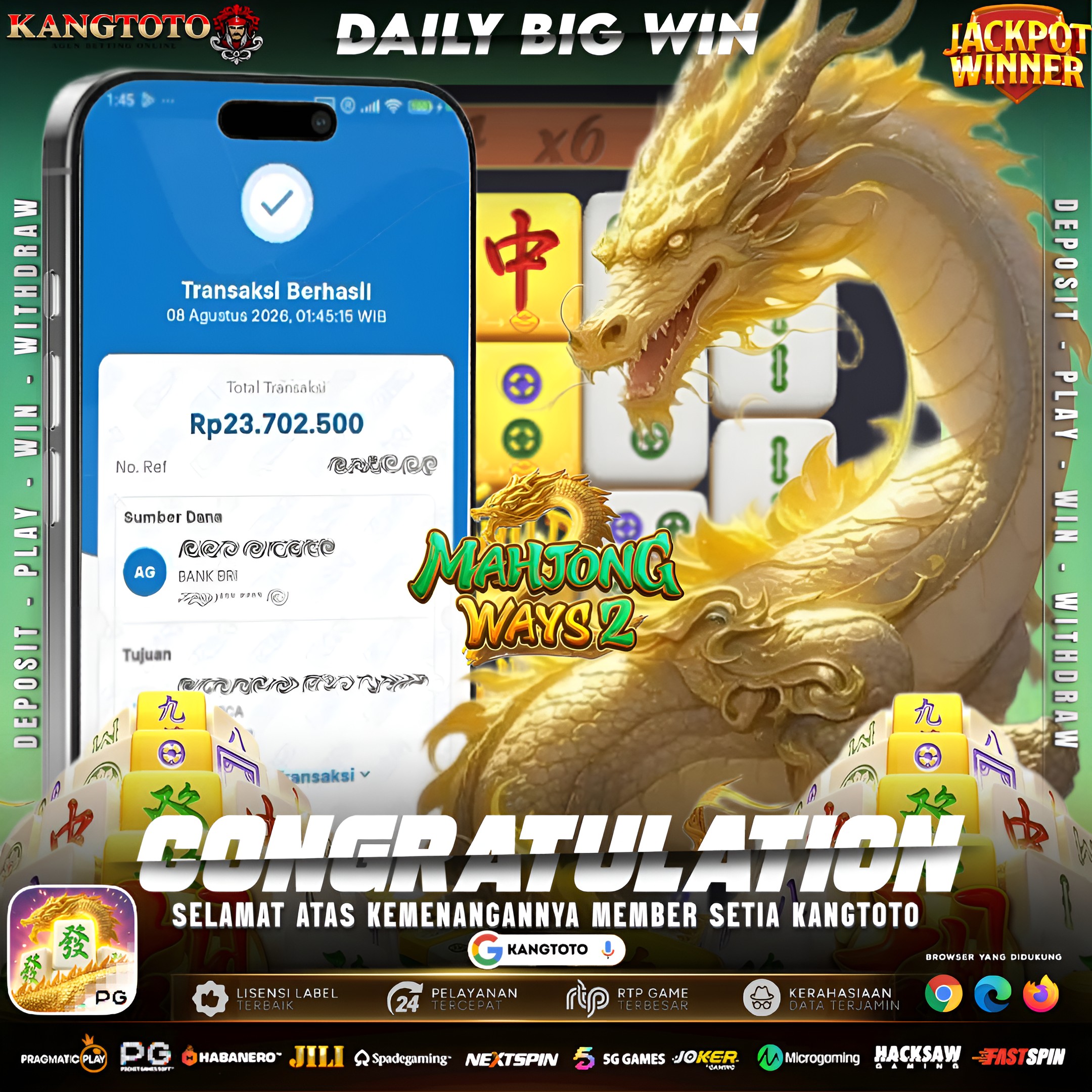 🐉 NAGA EMAS TURUN LAGI DI MAHJONG WAYS 2! Rp 23.702.500!!!  🐉