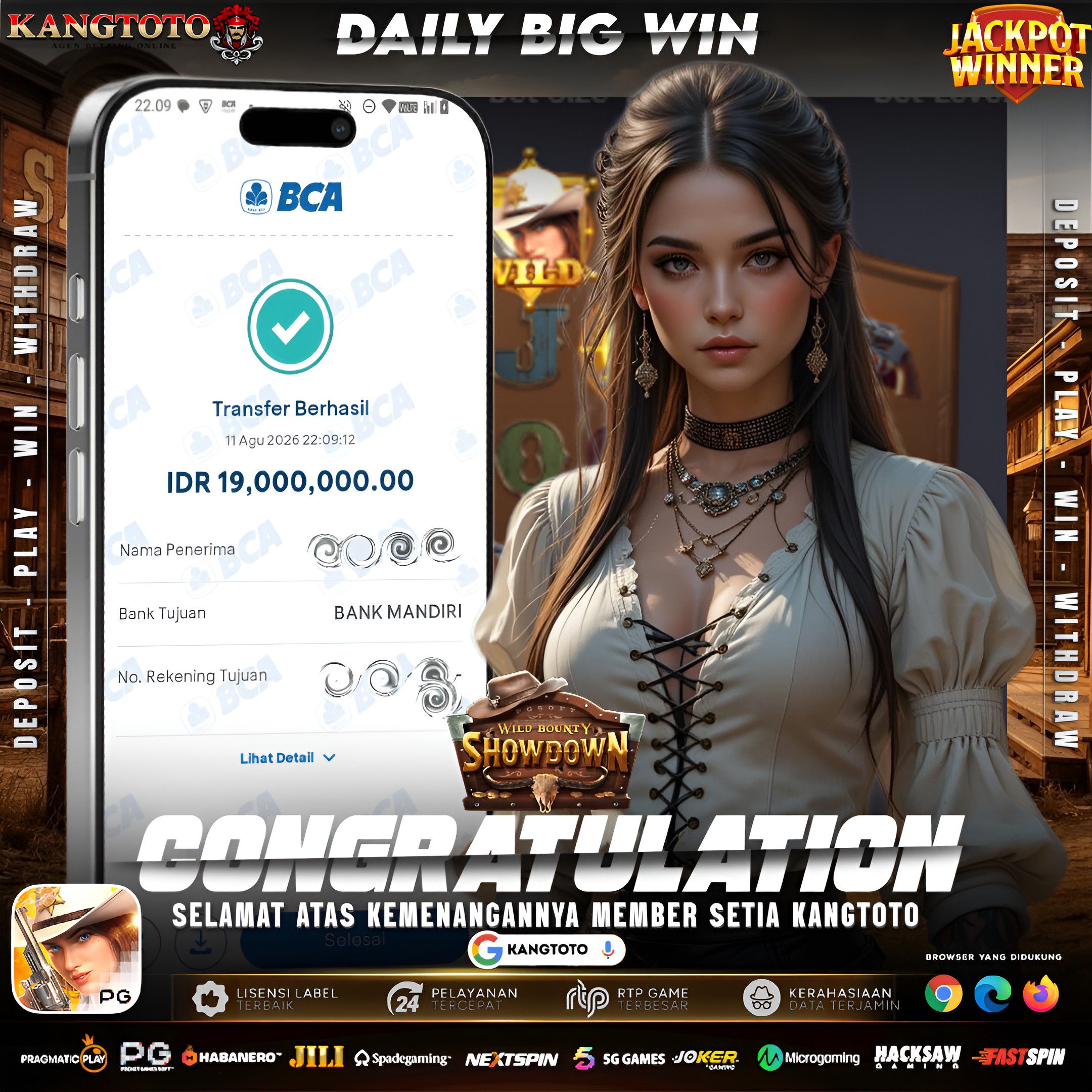 🎉 CONGRATULATIONS TO OUR BIG WINNER!IDR 19.000.000 WILD BOUNTY SHOWDOWN! 🎉