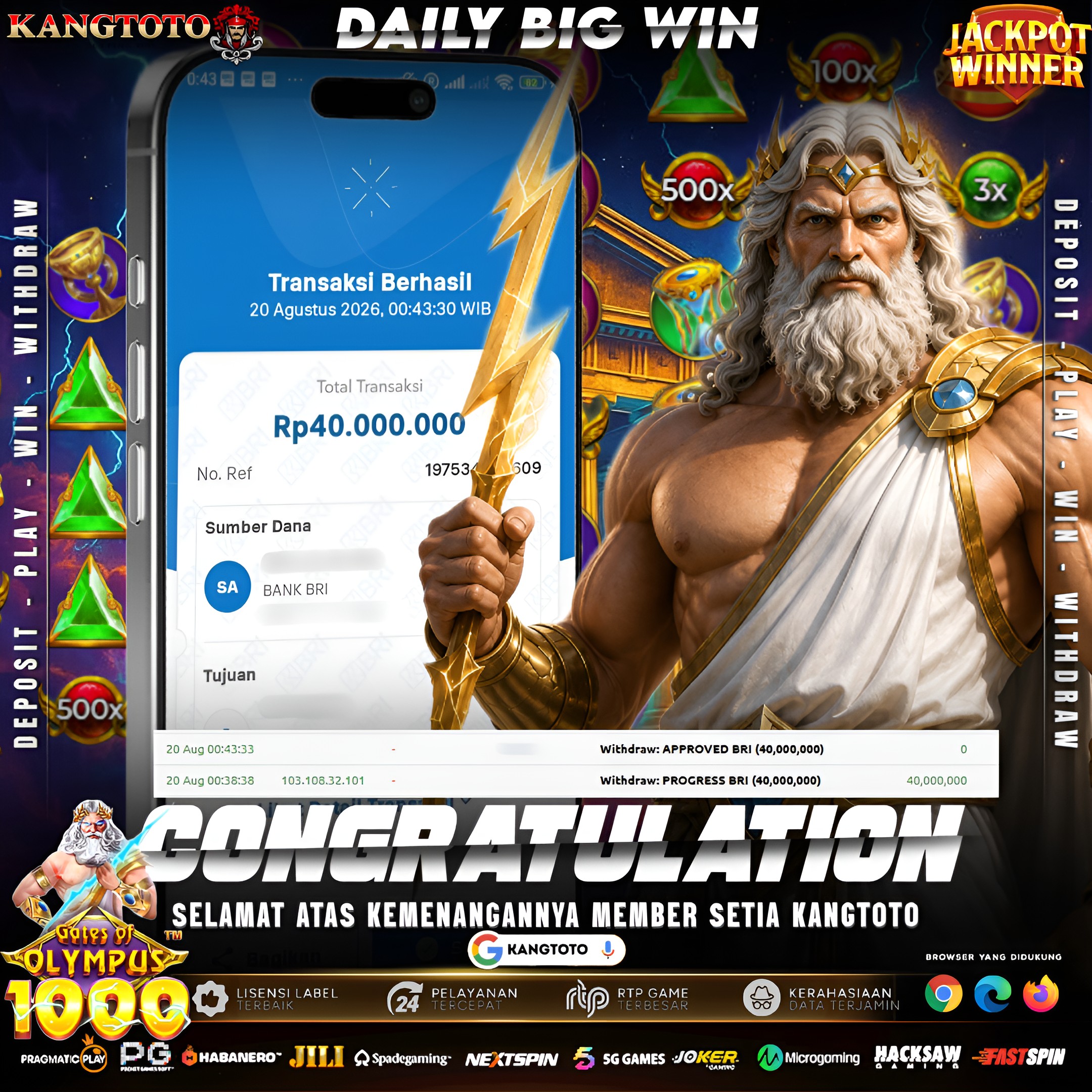 PETIR ZEUS KEMBALI MENYAMBAR! WITHDRAW Rp 40.000.000,- CAIR!