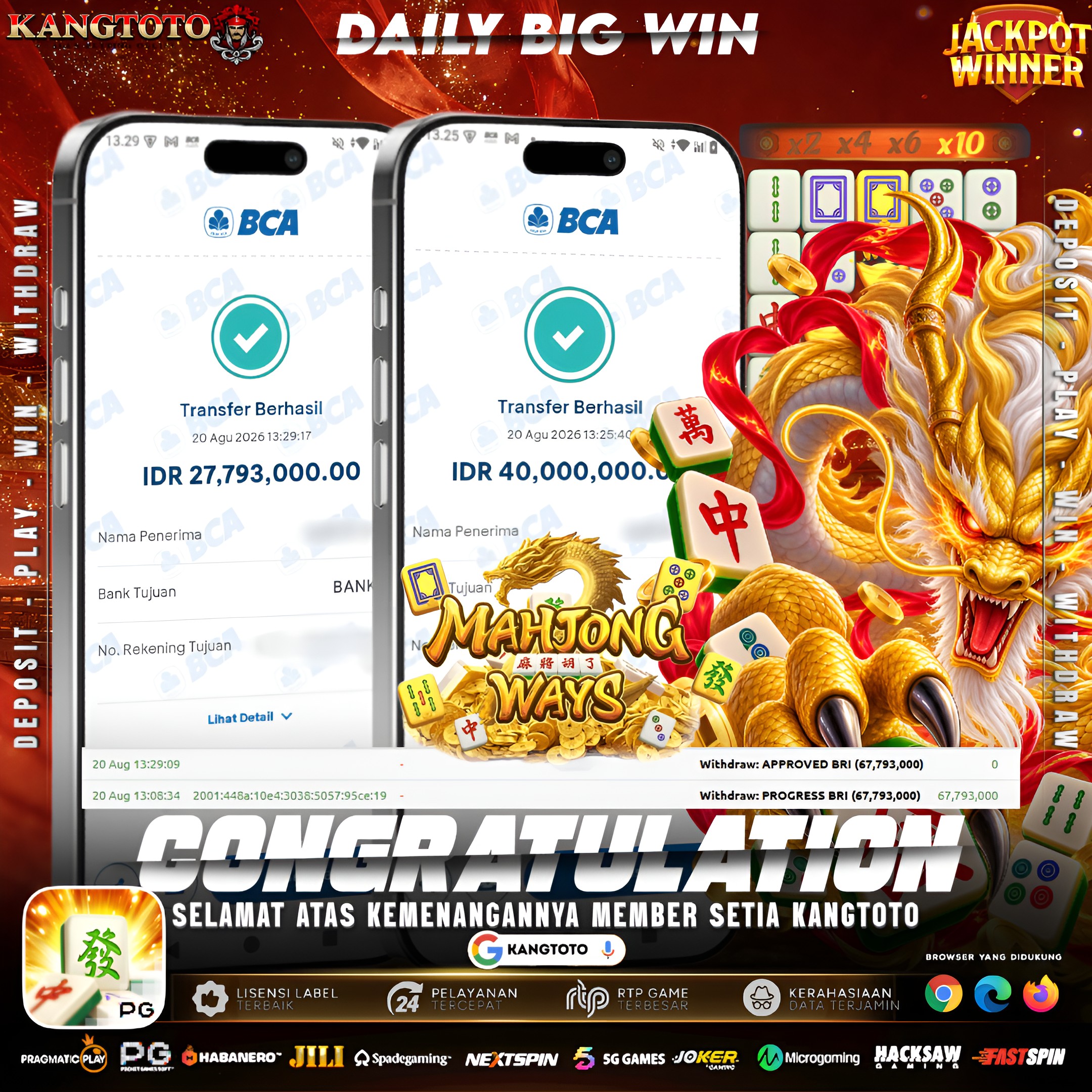 NAGA MAHJONG MELEDAK WITHDRAW ! TOTAL CAIR Rp 67.793.000 LANGSUNG LUNAS !