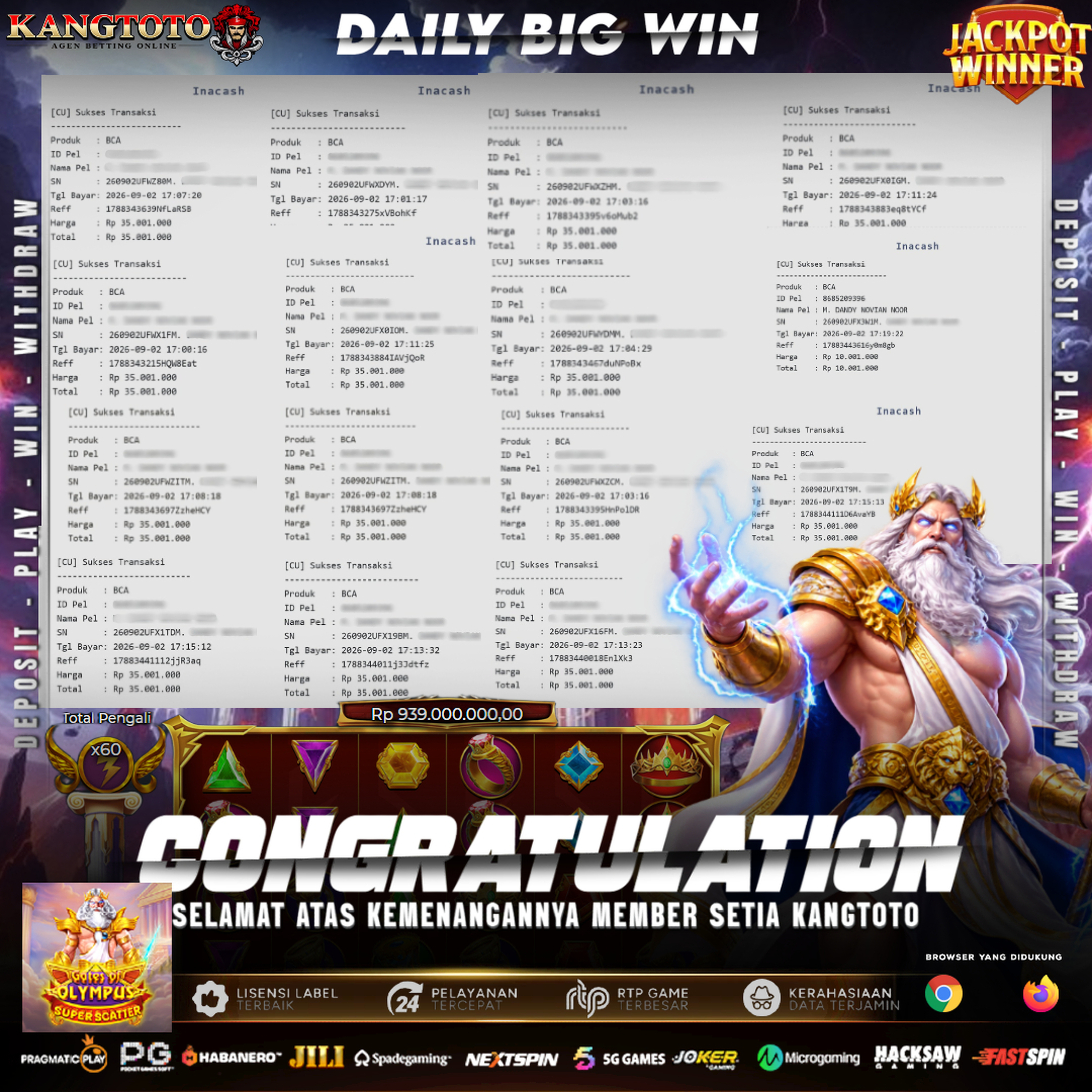 BIG WIN! JACKPOT 500.000.000 DI GATES OF OLYMPUS!LUNAS !