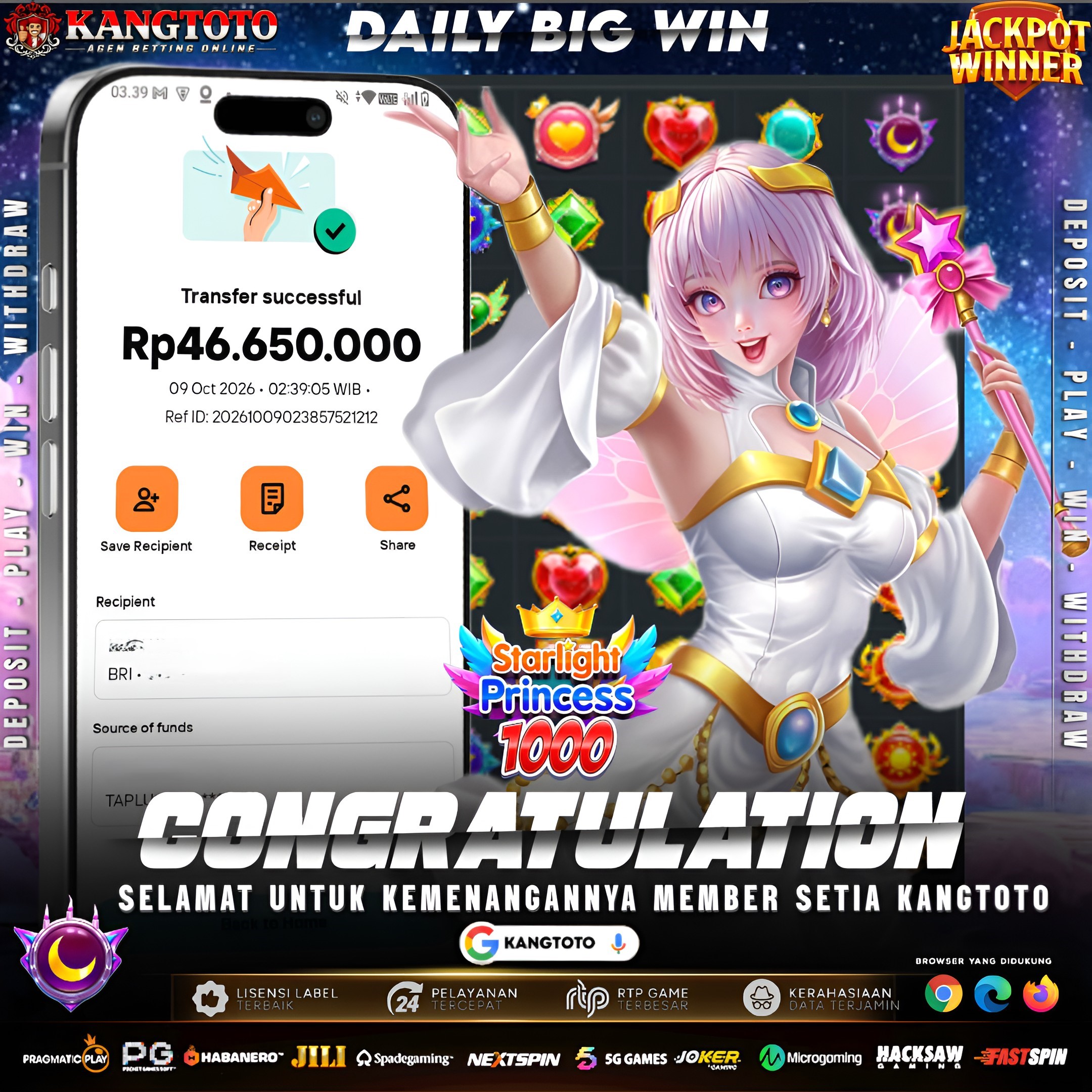 🎡 BIG WIN STARLIGHT PRINCESS 1000 ! PANEN Rp 46.650.000 DI KANGTOTO!