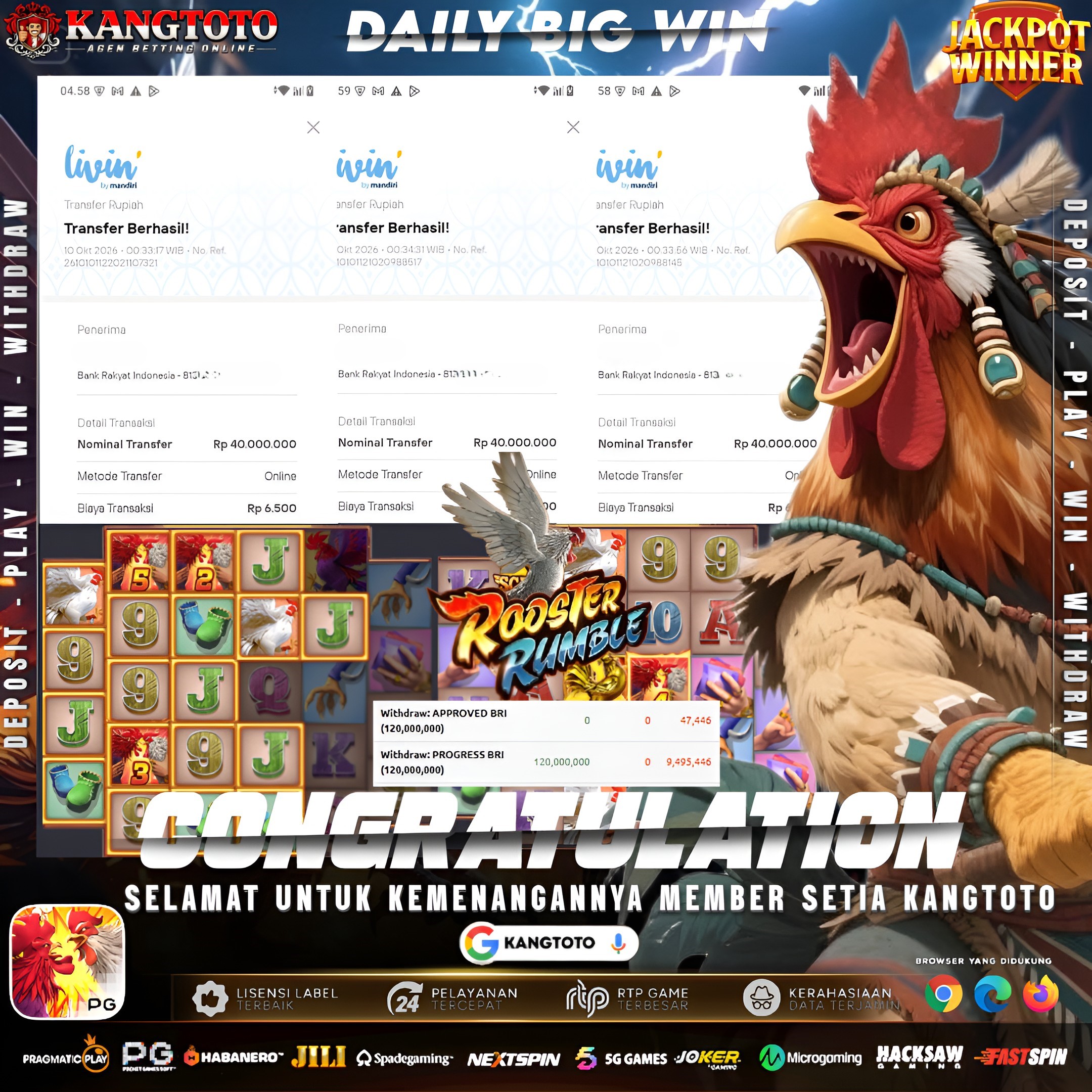 🎡 BIG WIN ROOSTER RUMBLE  MELEDAK! PANEN Rp 120.000.000 DI KANGTOTO!