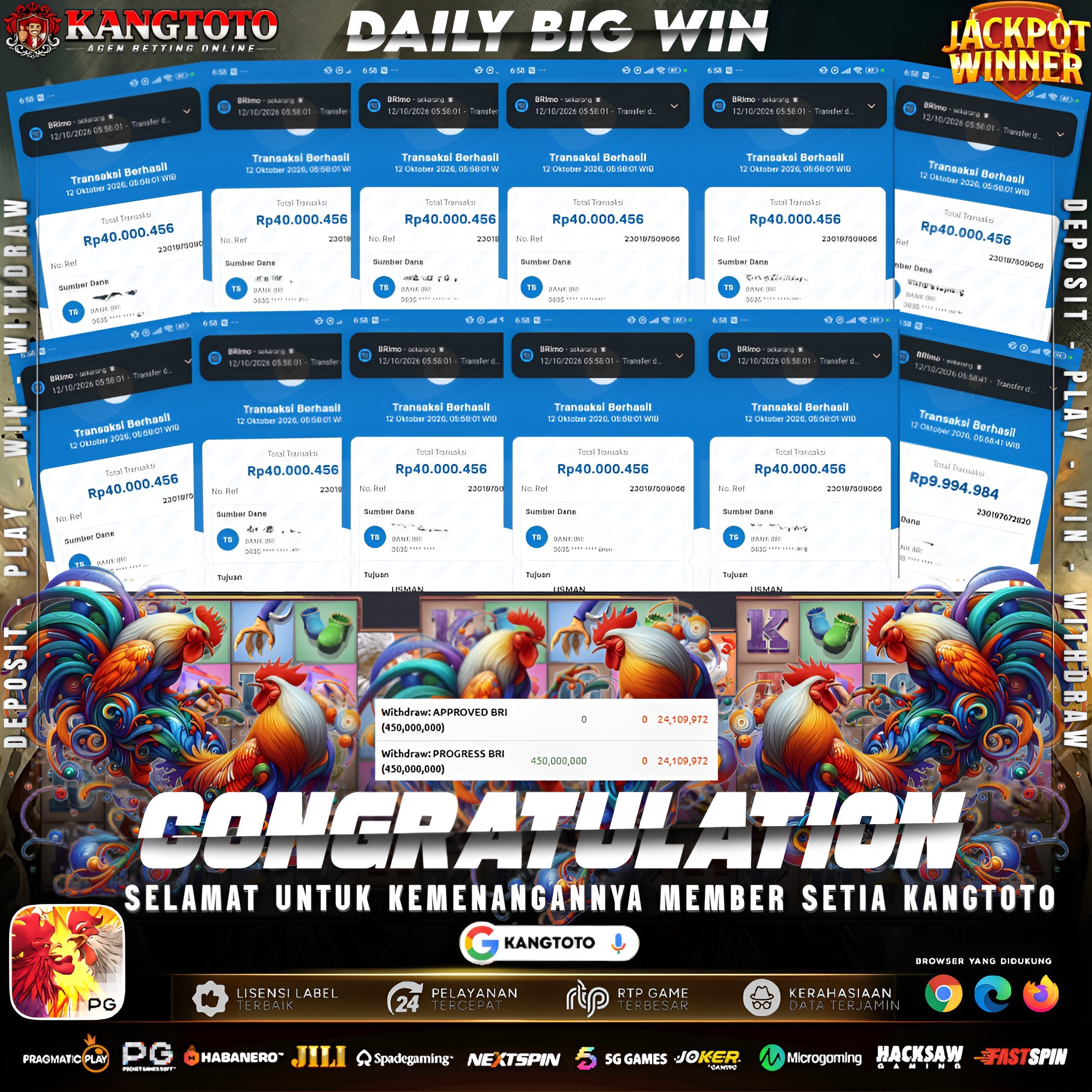 🎡 LAGI DAN LAGI BIG WIN ROOSTER RUMBLE! PANEN Rp 450.000.000 DI KANGTOTO!