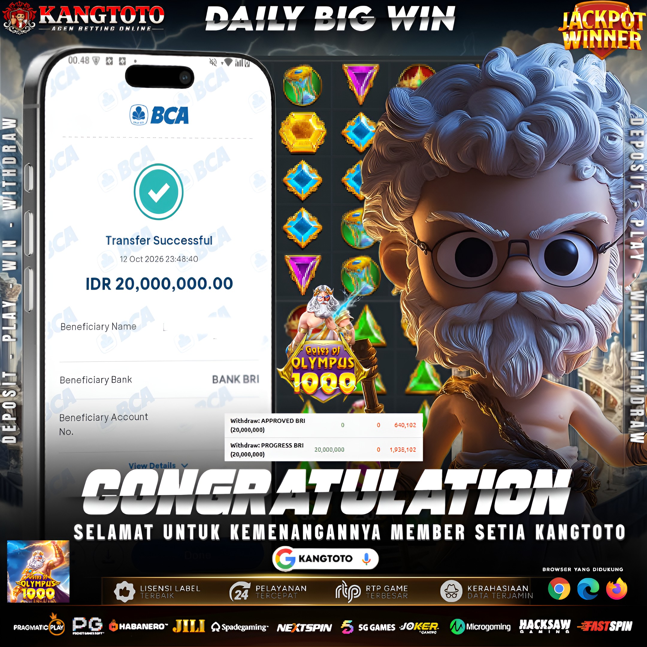 🎡BIG WIN GATE OF OLYMPUS 1000 ! PANEN Rp 20.000.000 DI KANGTOTO!